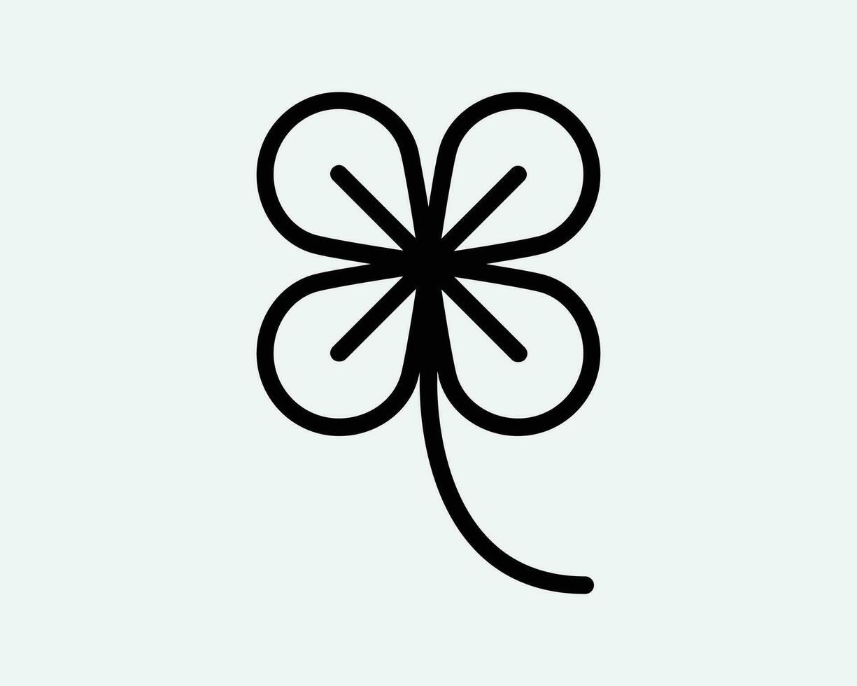 vier Blatt Kleeblatt Linie Symbol 4 Blätter Pflanze Natur Glück Glücklich Blume Grün organisch Irland irisch st Patrick Tag schwarz Linie Gliederung Vektor Zeichen Symbol
