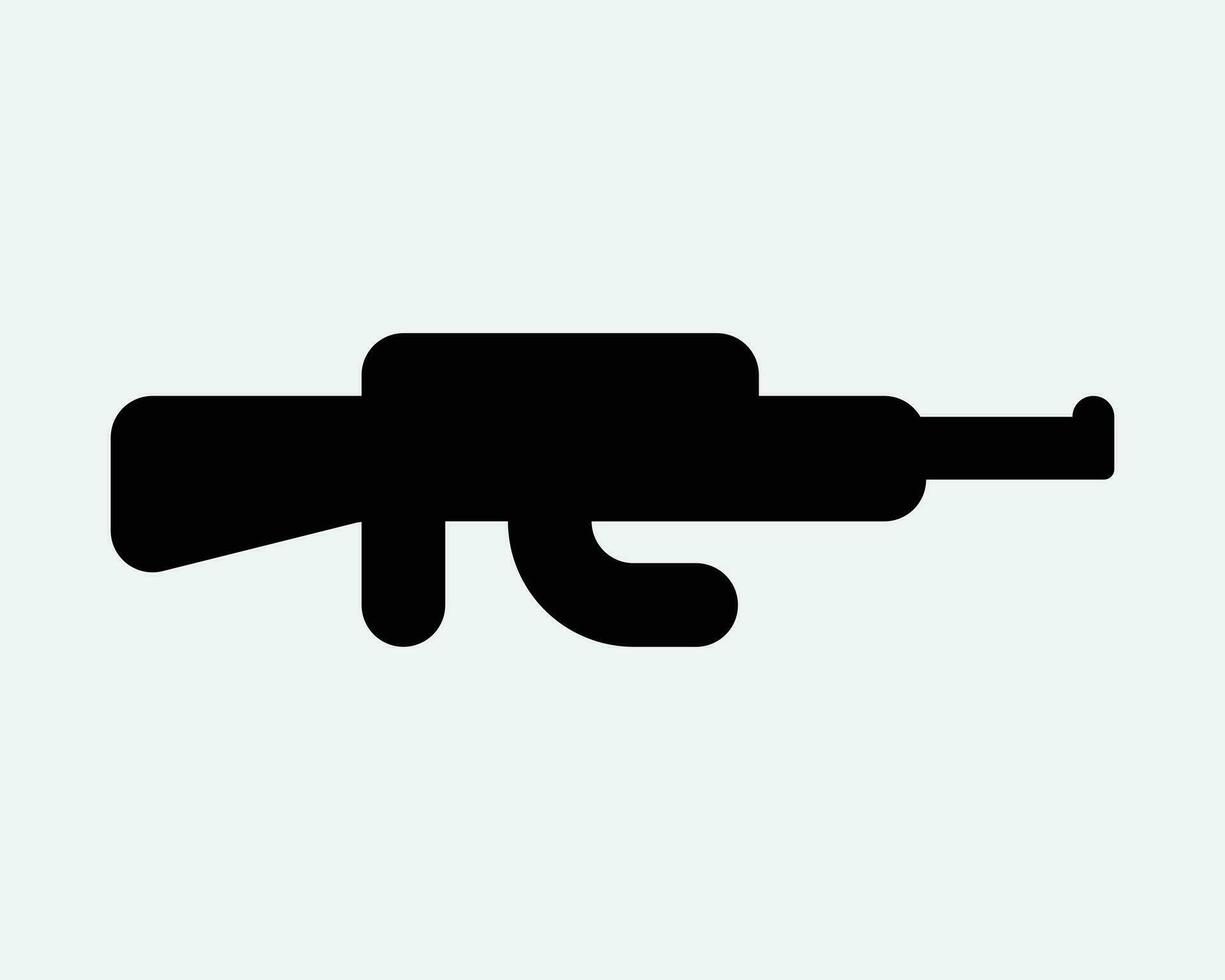 Gewehr Gewehr Symbol automatisch Angriff Brennen Feuer Waffe Krieg Militär- Karikatur Feuerwaffe schwarz Weiß Gliederung gestalten Vektor Clip Art Grafik Kunstwerk Zeichen Symbol