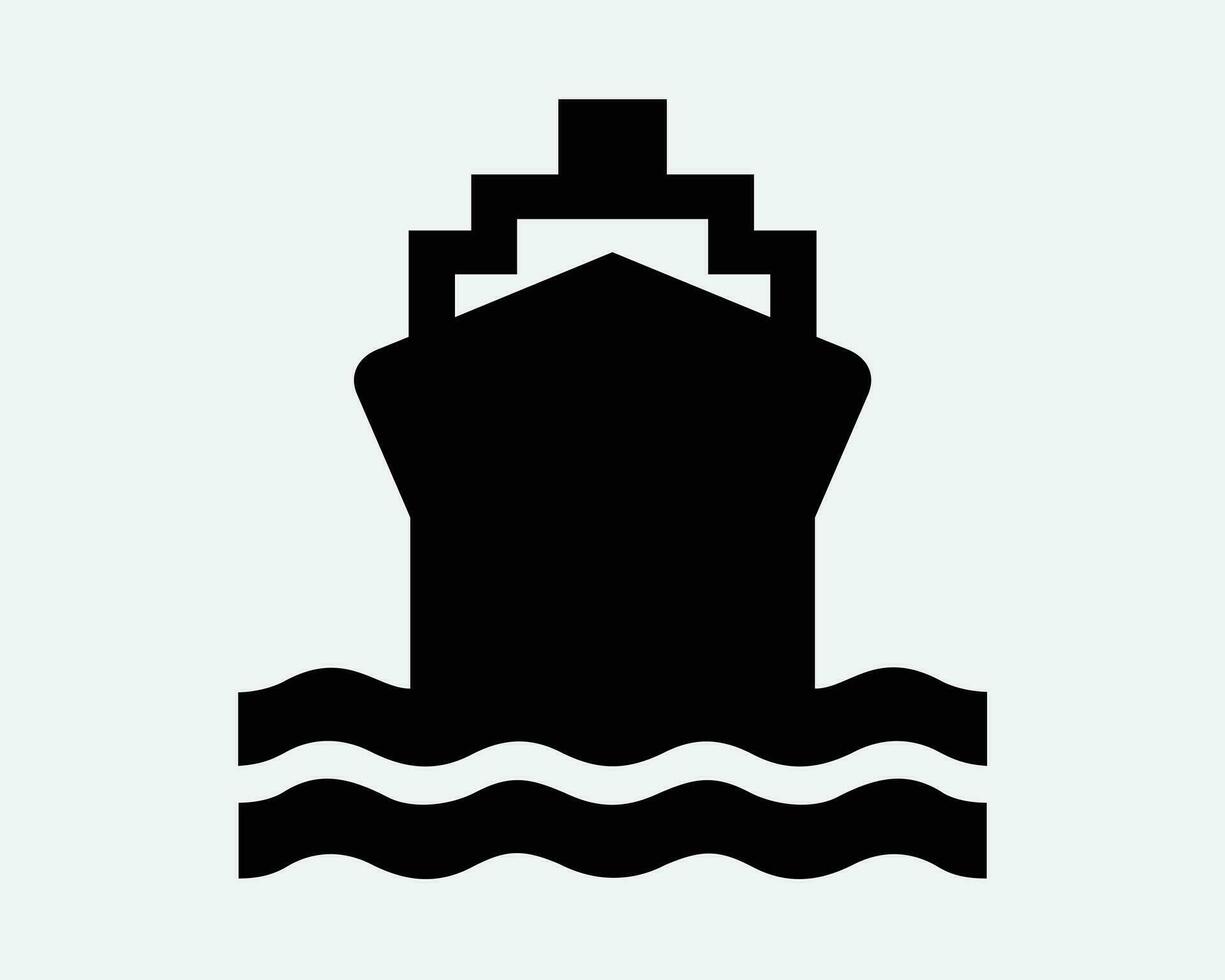 Container Schiff Symbol groß Boot Versand Schiff Vorderseite Aussicht Ozean linear Fracht Sendung Meer Wasser Kreuzfahrt schwarz Weiß Silhouette gestalten Vektor Zeichen Symbol