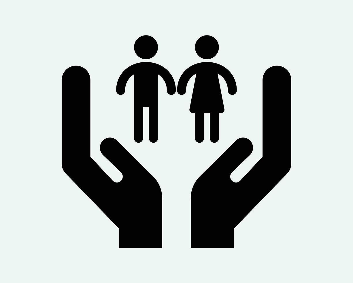 Kind Schutz Symbol Kinder Wohlergehen Familie Pflege schützen Unterstützung Liebe Hilfe Versicherung Kind schwarz Weiß Gliederung gestalten Vektor Clip Art Zeichen Symbol