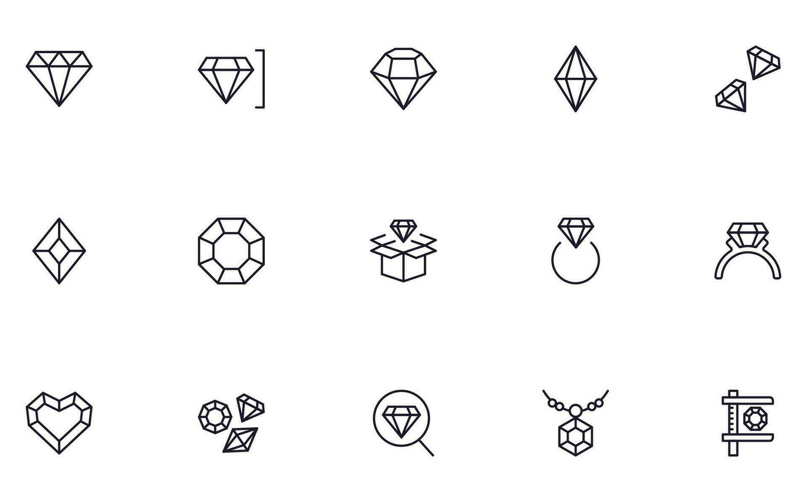 Sammlung von modern Diamant Gliederung Symbole. einstellen von modern Abbildungen zum Handy, Mobiltelefon Apps, Netz Websites, Flyer, Banner usw isoliert auf Weiß Hintergrund. Prämie Qualität Zeichen. vektor