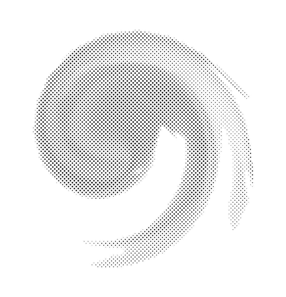 ein schwarz und Weiß Halbton Illustration von ein Spiral, Halbton Design kreisförmig Formen schwarz und Weiß Muster Spiral- wirbelnd Halbton Vektor Illustration