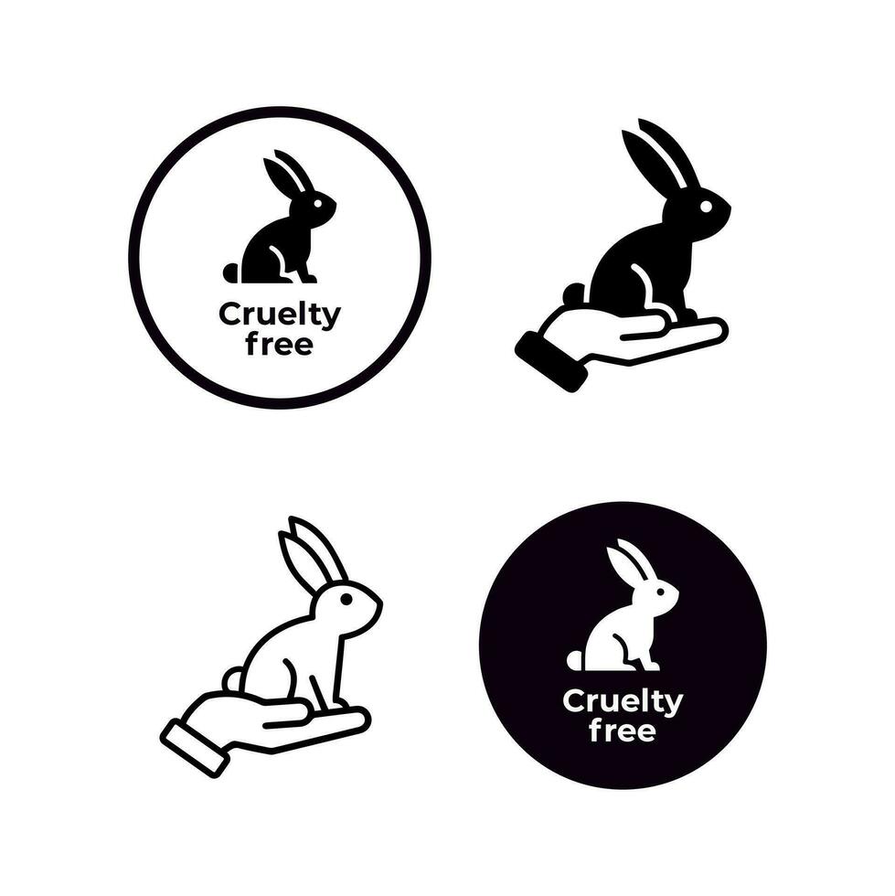 uppsättning av 4 djur- grymhet fri ikoner. inte testade på djur med kanin silhuett märka. vektor illustration.