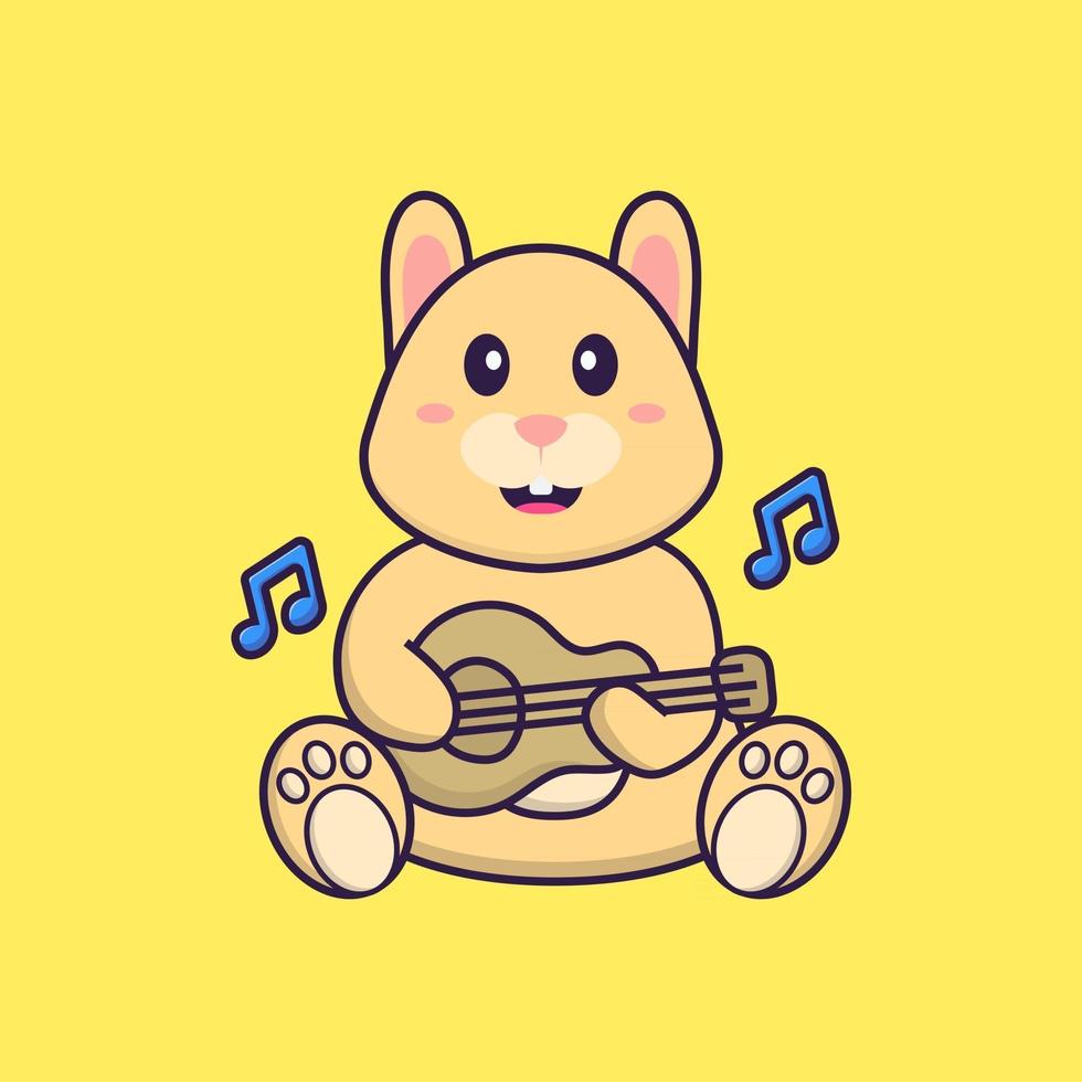 söt kanin spelar gitarr. djur tecknad koncept isolerad. kan användas för t-shirt, gratulationskort, inbjudningskort eller maskot. platt tecknad stil vektor