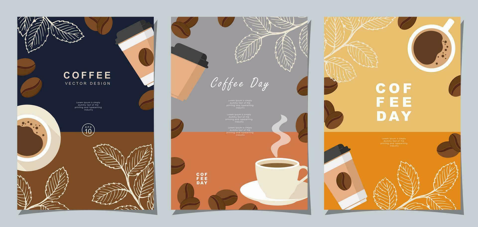 einstellen von skizzieren Banner mit Kaffee Bohnen und Blätter auf bunt Hintergrund zum Poster oder Ein weiterer Vorlage Design. Vektor Illustration.