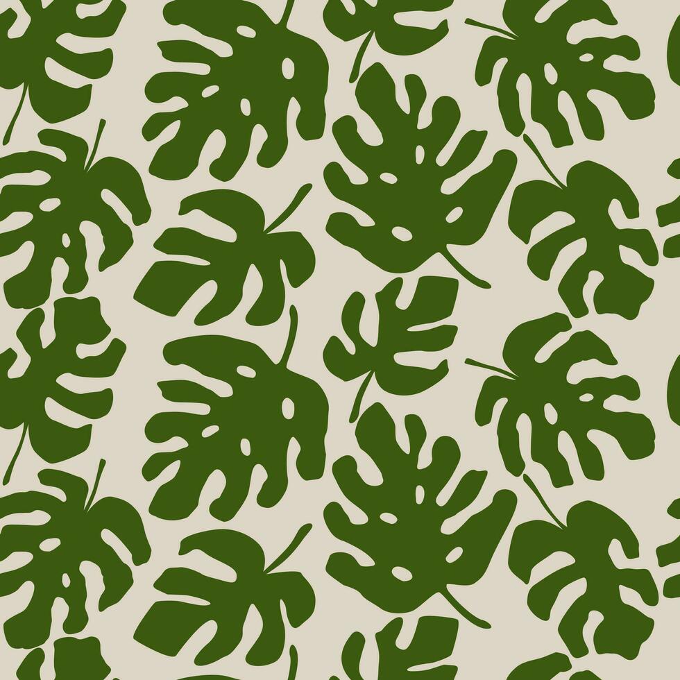 monstera blad sömlös mönster, hand dragen tropisk botanisk, vår och sommar tid, grön stil, naturlig ornament för textil, tyg, tapet, bakgrund. vektor