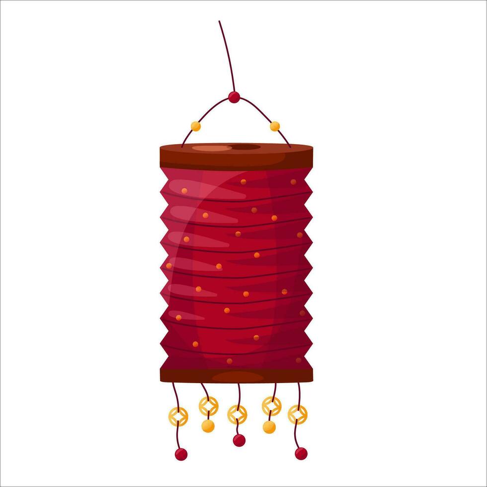illustration av traditionell röd kinesisk lykta med ett prydnad. symbol av kinesisk kultur. element av mitt under hösten festival, lykta festival, kinesisk ny år och koreanska chuseok. isolerat vektor