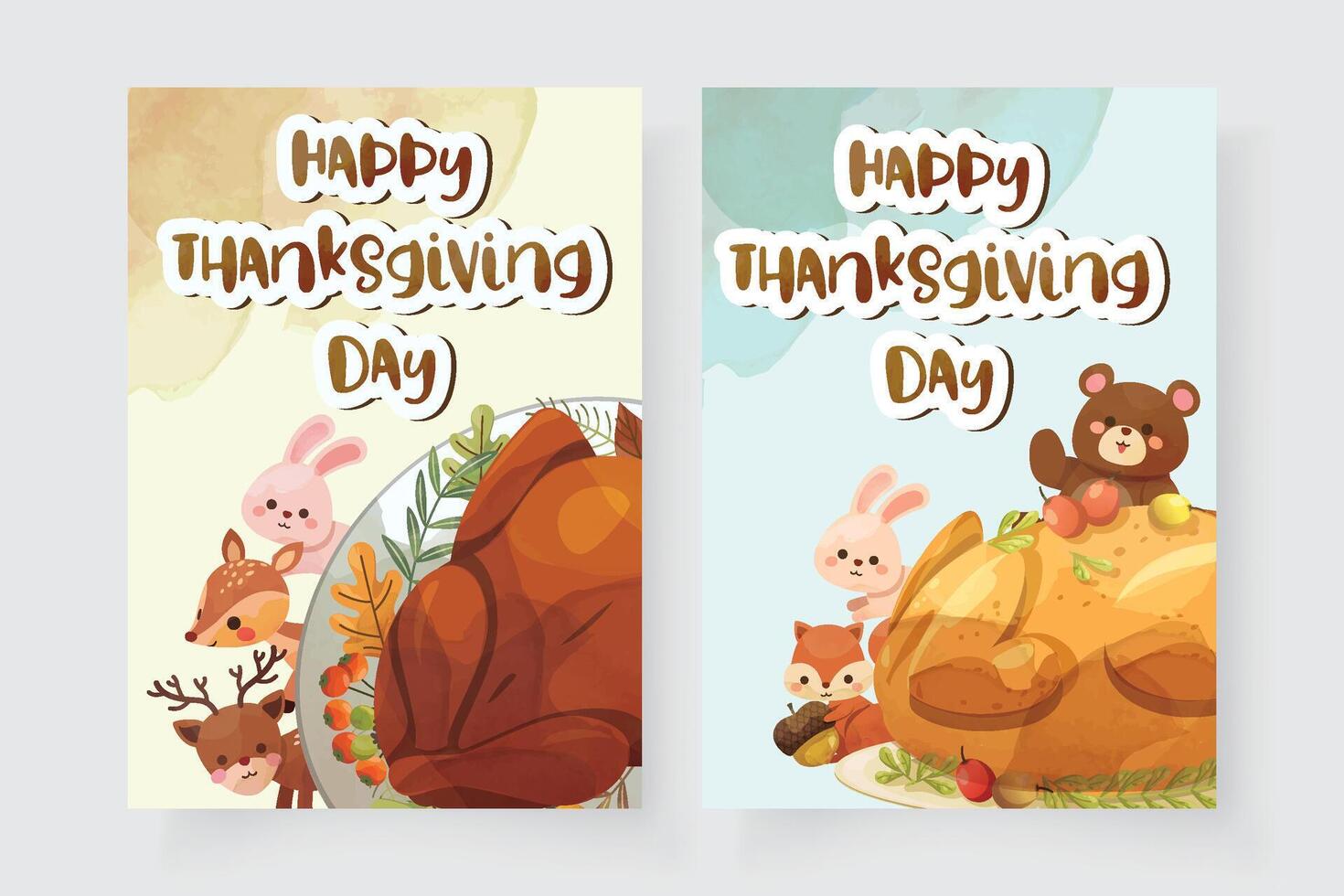 Happy Thanksgiving Day Card mit Truthahn, Eichhörnchen, Bär, Kaninchen und Reh de vektor