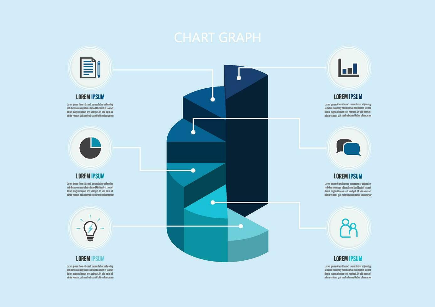 infographic paj Diagram 6 alternativ. för innehåll, diagram, flödesschema, steg, delar, tidslinje infografik, arbetsflöde, Diagram. vektor