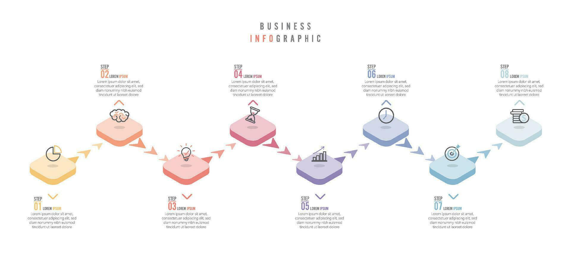 Vektor-Infografik-Vorlage mit 3D-Papieretikett, integrierte Kreise. Geschäftskonzept mit 8 Optionen. für Inhalt, Diagramm, Flussdiagramm, Schritte, Teile, Zeitleisten-Infografiken, Workflow, Diagramm. vektor