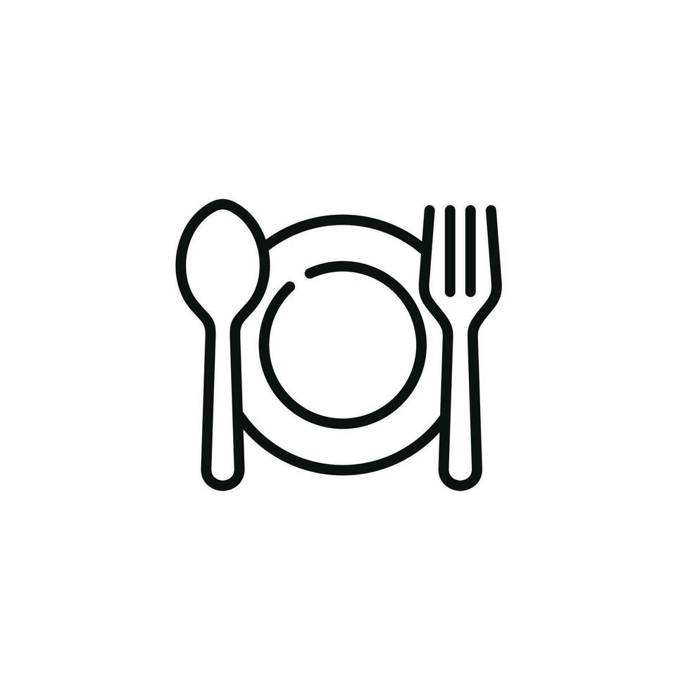 restaurang linje ikon isolerat på vit bakgrund. sked, gaffel, och tallrik ikon vektor