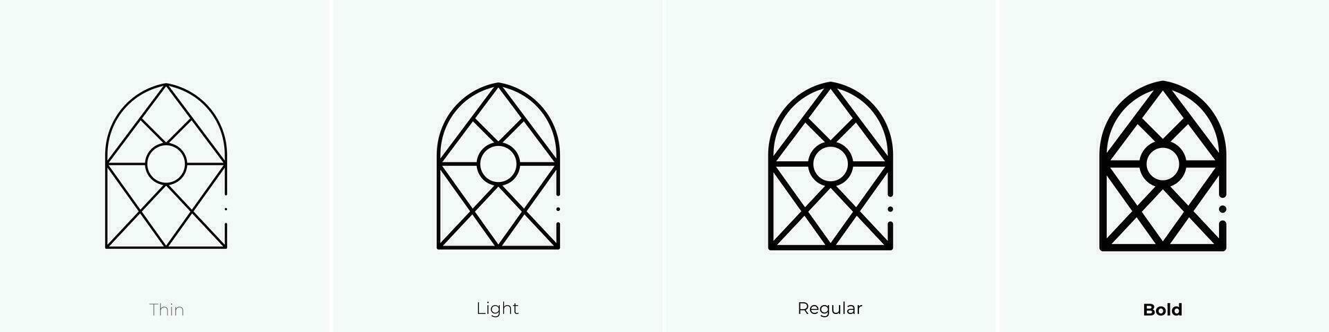 färgade glas fönster ikon. tunn, ljus, regelbunden och djärv stil design isolerat på vit bakgrund vektor