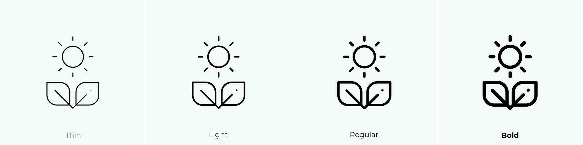 Sol ikon. tunn, ljus, regelbunden och djärv stil design isolerat på vit bakgrund vektor