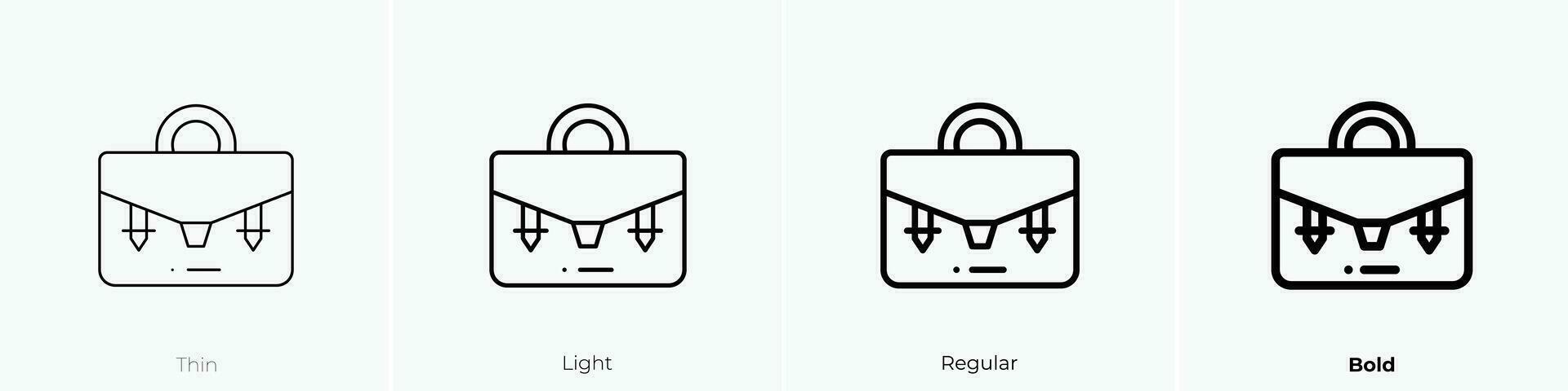 Koffer Symbol. dünn, Licht, regulär und Fett gedruckt Stil Design isoliert auf Weiß Hintergrund vektor