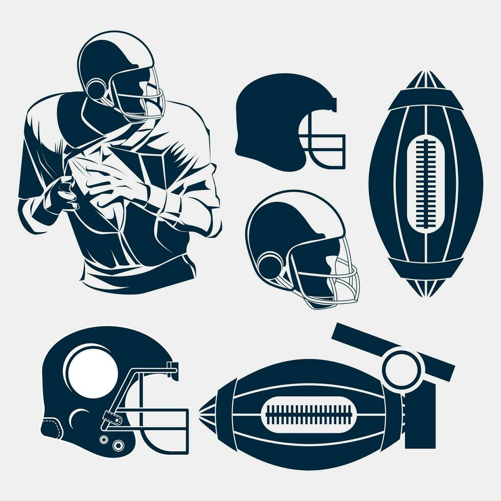 uppsättning av rugby vektor illustration. amerikan fotboll sport element design