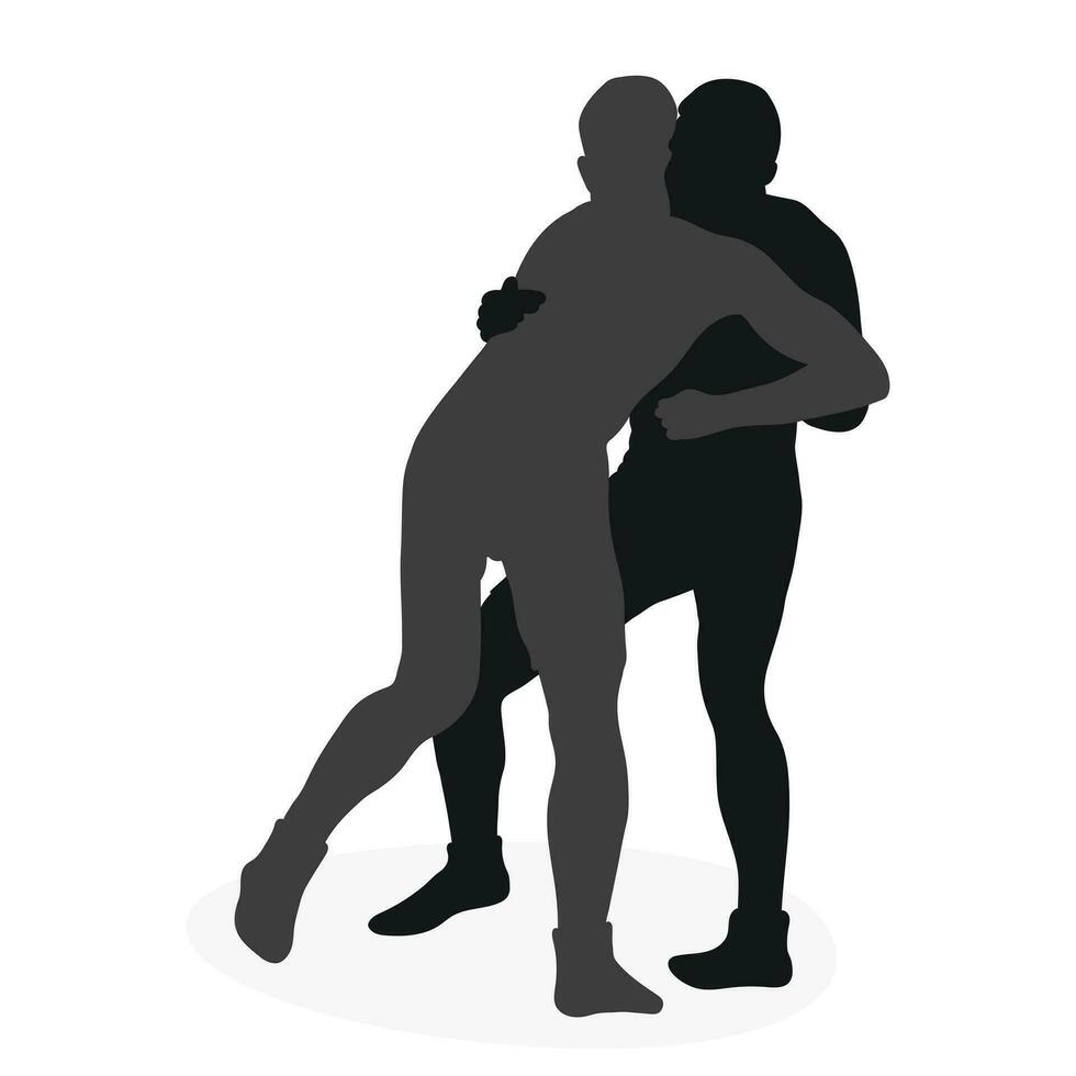 Silhouetten Menschen Kampf, mma Kämpfer. greco römisch Ringen, Streit, bekämpfen, Kampf, ringen, Duell, gemischt kriegerisch Kunst, Sportlichkeit vektor