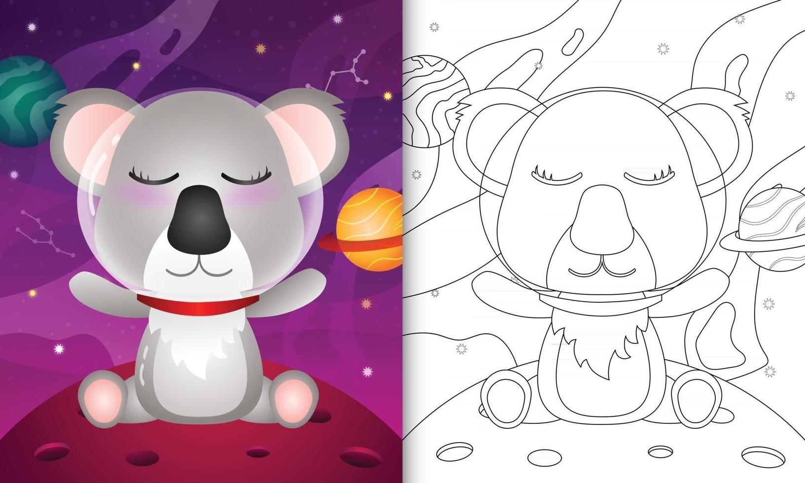 Malbuch für Kinder mit einem süßen Koala in der Weltraumgalaxie vektor