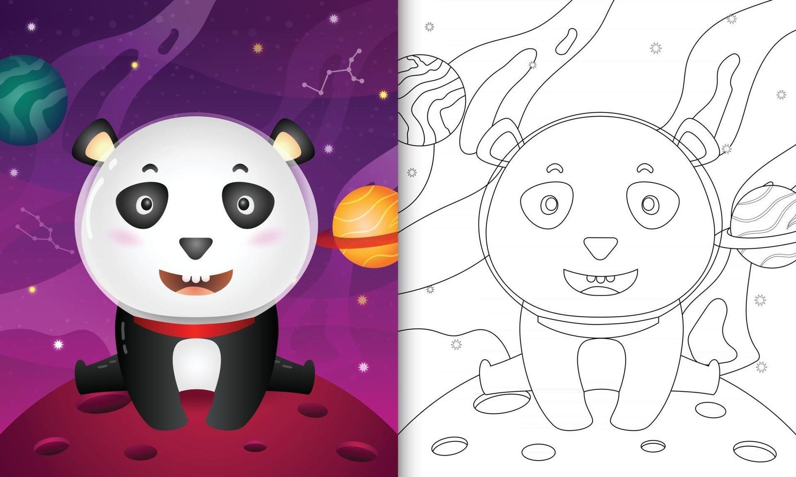 Malbuch für Kinder mit einem süßen Panda in der Weltraumgalaxie vektor