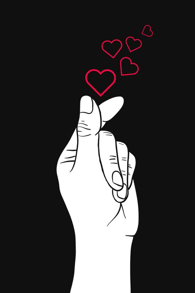 hand dragen finger hjärta vektor illustration