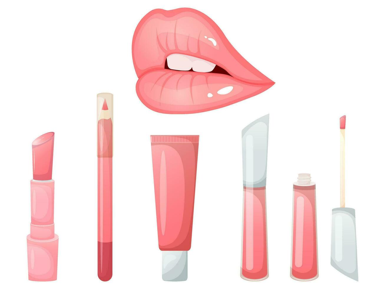 kosmetika samling för mun smink i trendig rosa Färg vektor