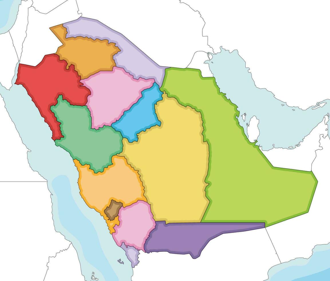 vektor illustrerade tom Karta av saudi arabien med provinser och administrativ divisioner, och angränsande länder. redigerbar och klart märkt skikten.