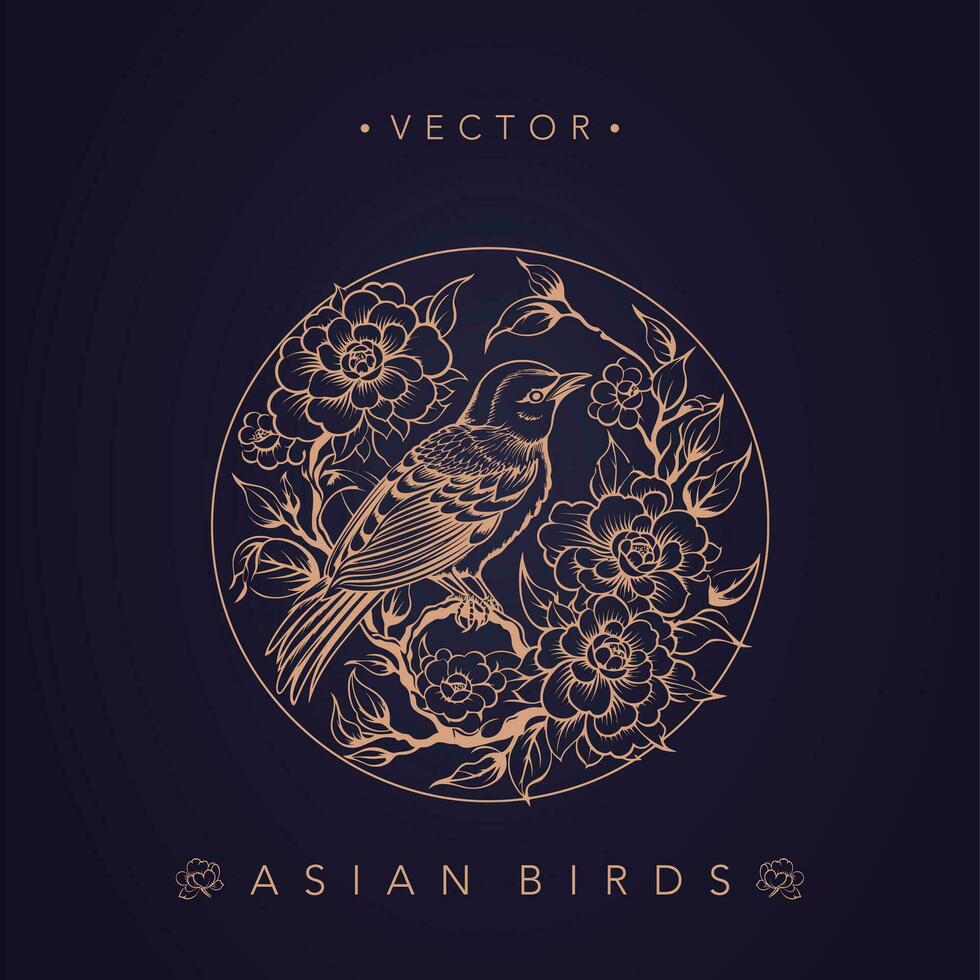 asiatisk traditionell fågel mönster gammal kinesisk blomma och fågel mönster vektor