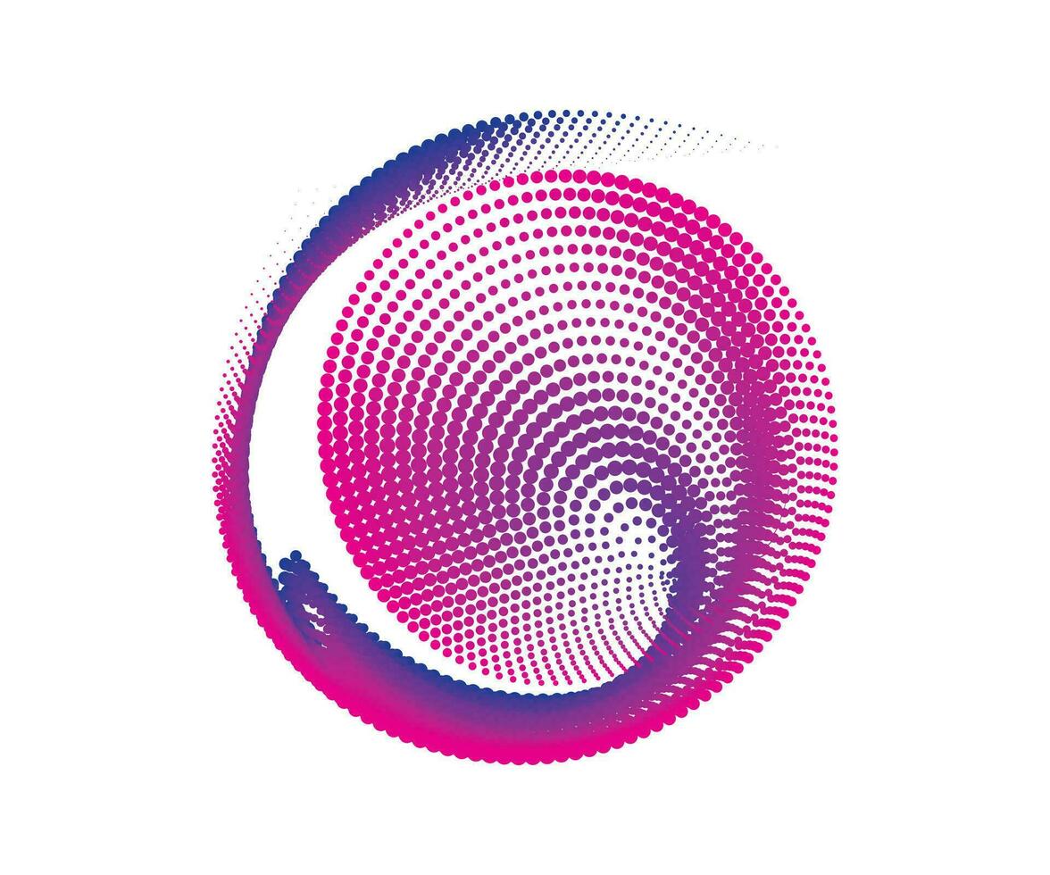 ein Rosa und Blau Punkt Muster auf ein Weiß Hintergrund ein Blau und Rosa Strudel Logo, ein kreisförmig Punkt Muster mit Blau und Rosa Farben, Punkt cmyk schwarz Gradient Symbol Logo kreisförmig gestalten Spiral- Halbton vektor