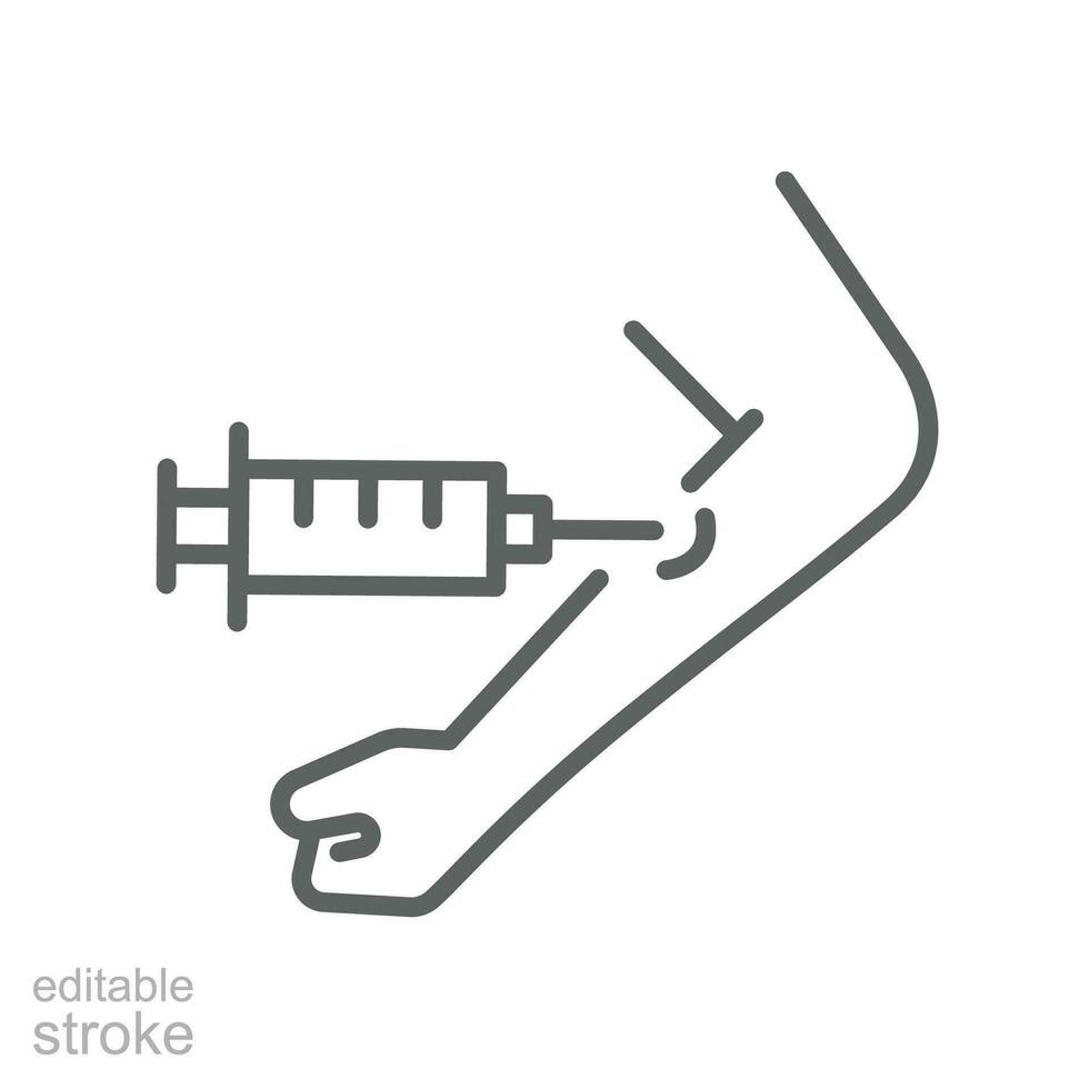 Impfstoff und Impfung im das Hand Linie Symbol. COVID-19, Nervengift Injektion. Impfung Behandlung gegen Coronavirus Pandemie editierbar Schlaganfall. Vektor Illustration Design auf Weiß Hintergrund eps 10