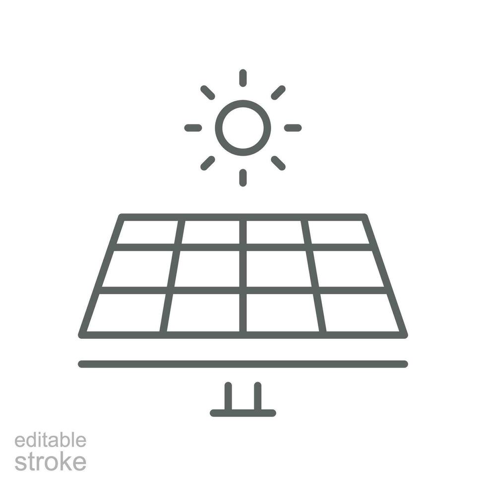 Solar- Panel Symbol. Leistung Batterie Alternative nachhaltig Speichern Energie, Sonnenlicht Öko elektrisch verlängerbar Industrie. Gliederung Stil. editierbar Schlaganfall. Vektor Illustration Design auf Weiß Hintergrund eps 10