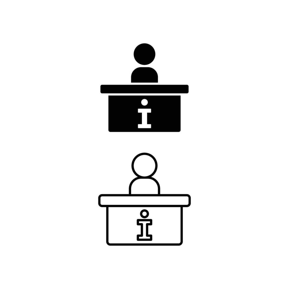 stå skrivbord information ikon, disken, reception, handel, service, linje och fast stil. reception skrivbord info Stöd service. promo stå piktogram vektor illustration design på vit bakgrund eps 10