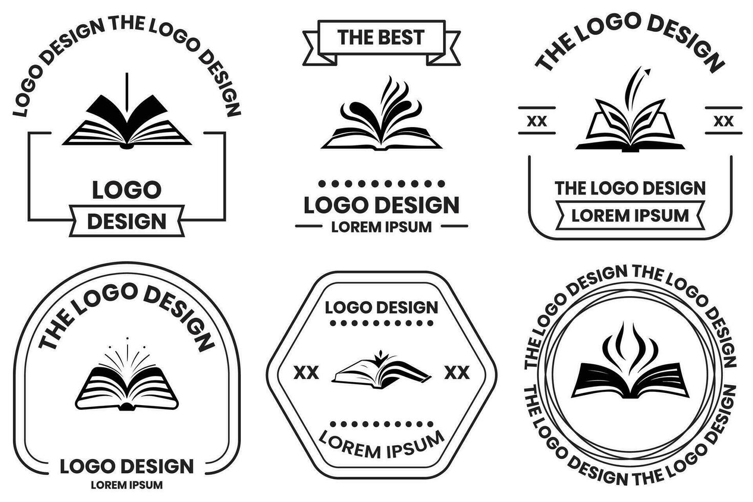 öppen bok logotyp i platt linje konst stil vektor