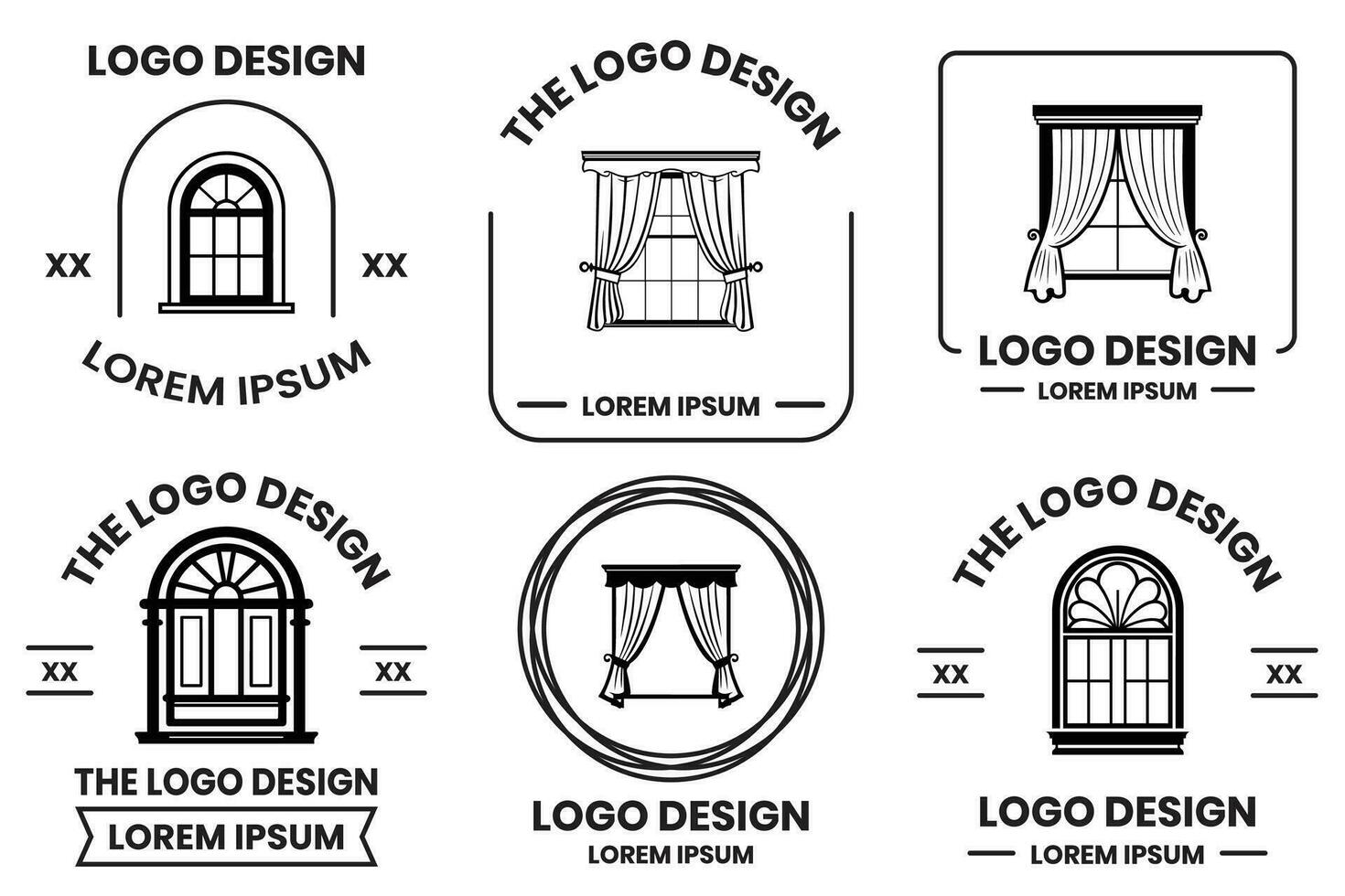 dörr och fönster logotyp i platt linje konst stil vektor