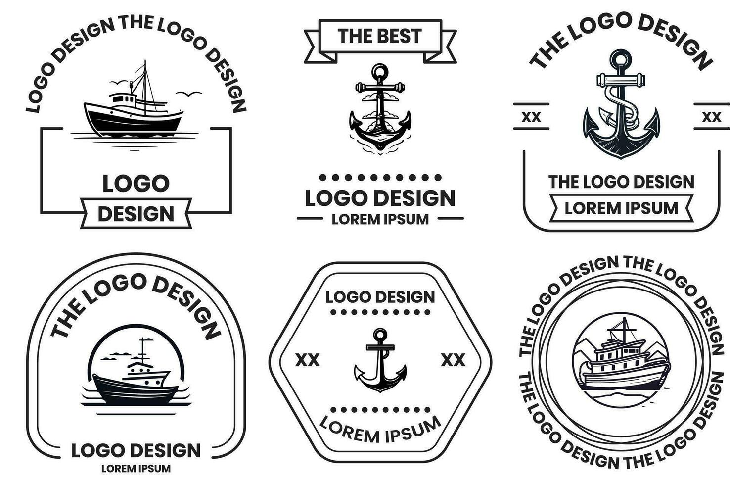 fiske och havs logotyp i platt linje konst stil vektor