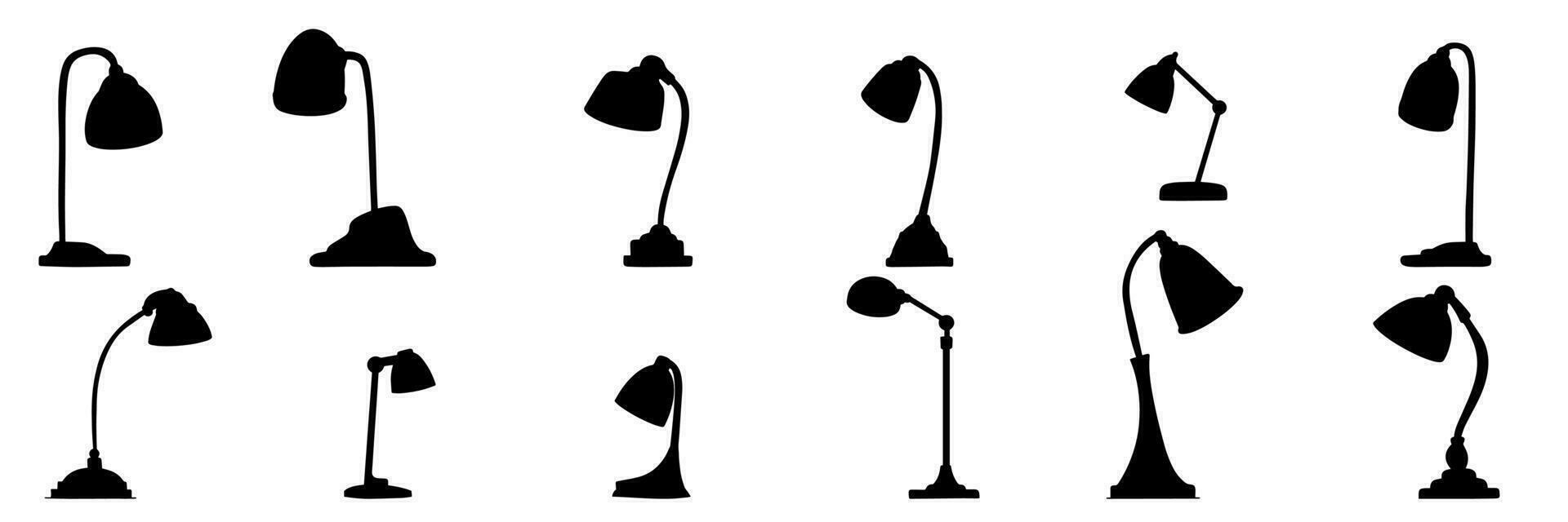 einstellen von Silhouette Schreibtisch Lampe. Hand gezeichnet Silhouette von Tabelle Lampen. Vektor Illustration.