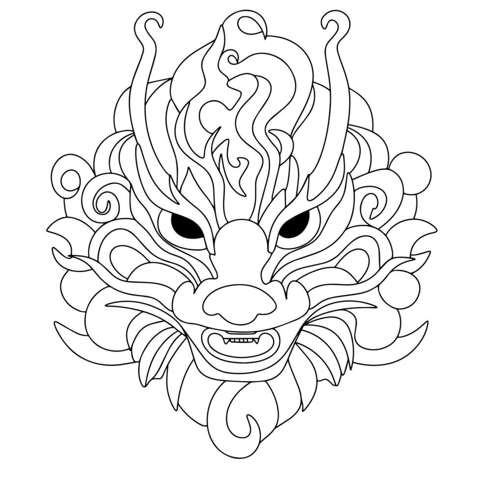 hand dragen klotter drakens huvud. översikt drakens huvud. drakens mask. vektor illustration.