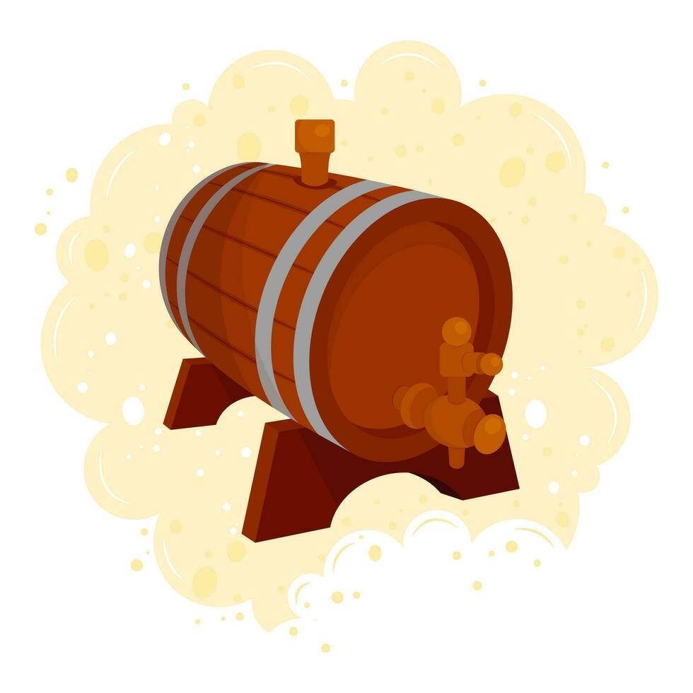 trä- tunna med kran för öl, vin, rom. vektor