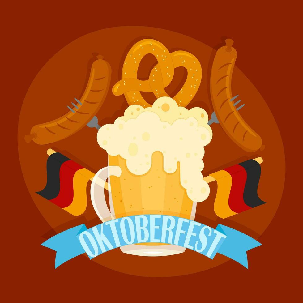 Oktoberfest Bier Festival. Vektor Illustration von ein Becher von Bier und Bier Snacks.