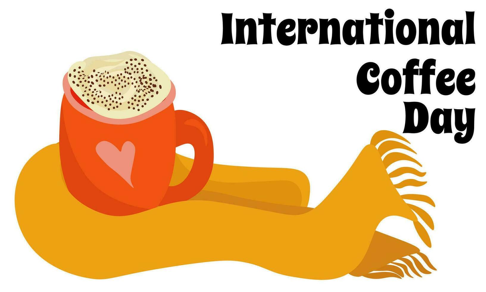 International Kaffee Tag, horizontal Banner oder Postkarte mit gemütlich Kaffee trinken und Schal, hell Herbst Komposition vektor