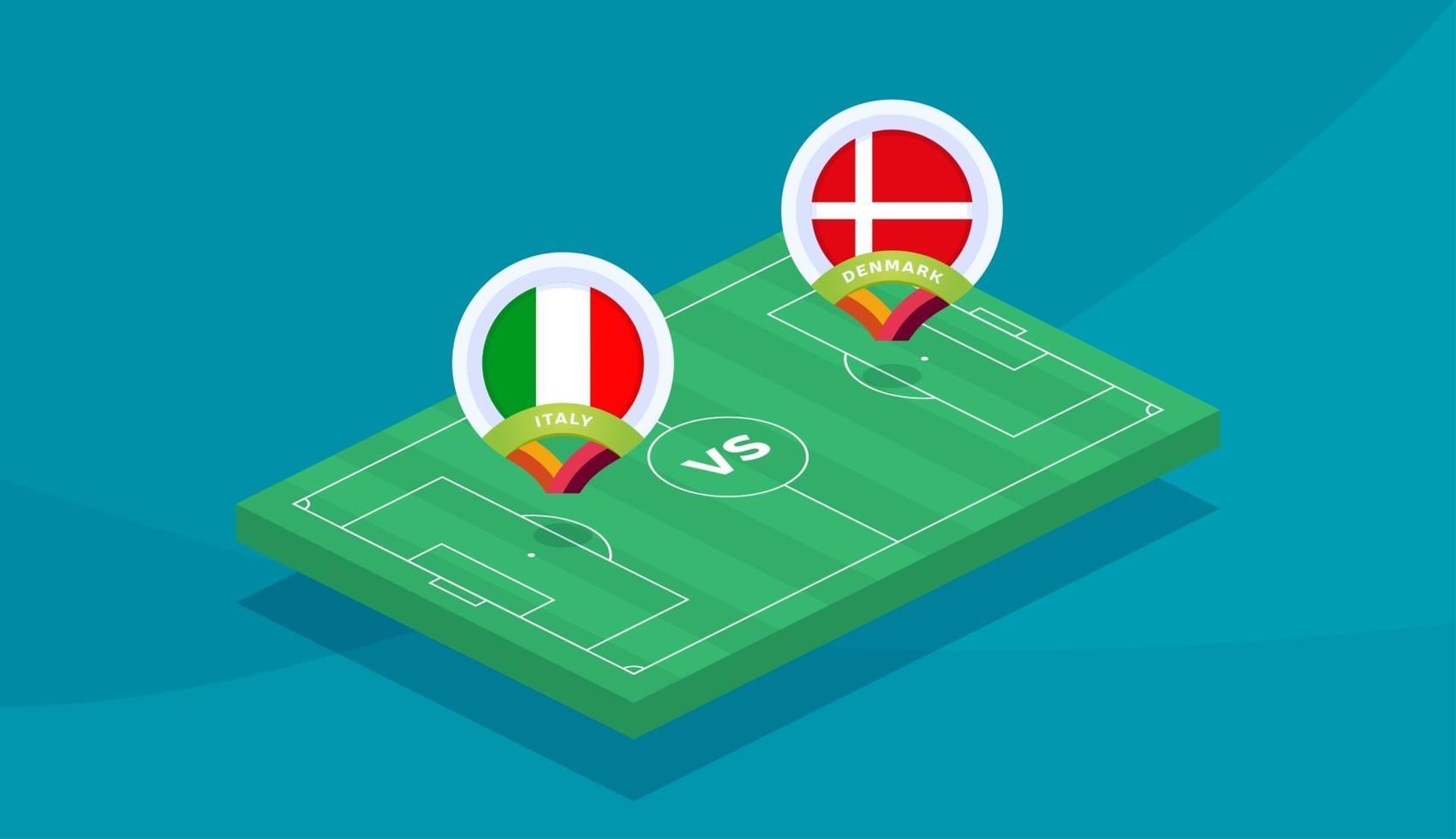 Italien vs Danmark match vektor illustration fotboll 2020 mästerskap