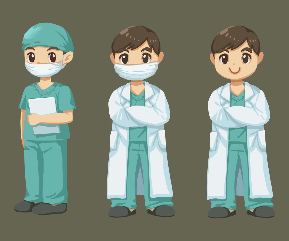 seriefigurer med läkare och medicinsk personal bär skyddskläder vektor