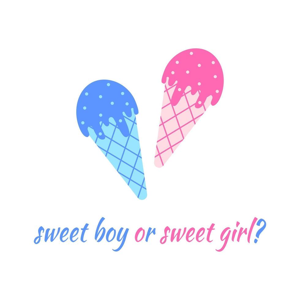 blaues und rosa Eis. Jungen- oder Mädchenkonzept. Gender Reveal Party Einladungskarte oder Banner vektor