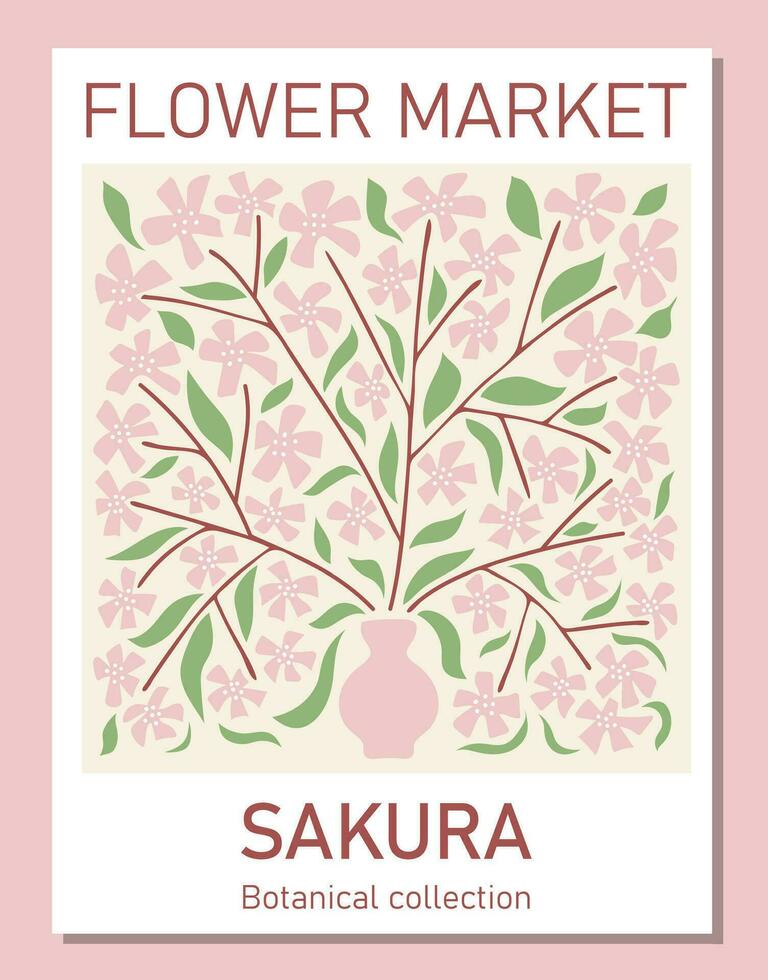 modisch botanisch Mauer Kunst von Sakura Blumen. Blume Markt Poster Konzept Vorlage perfekt zum Postkarten, Mauer Kunst, Banner vektor