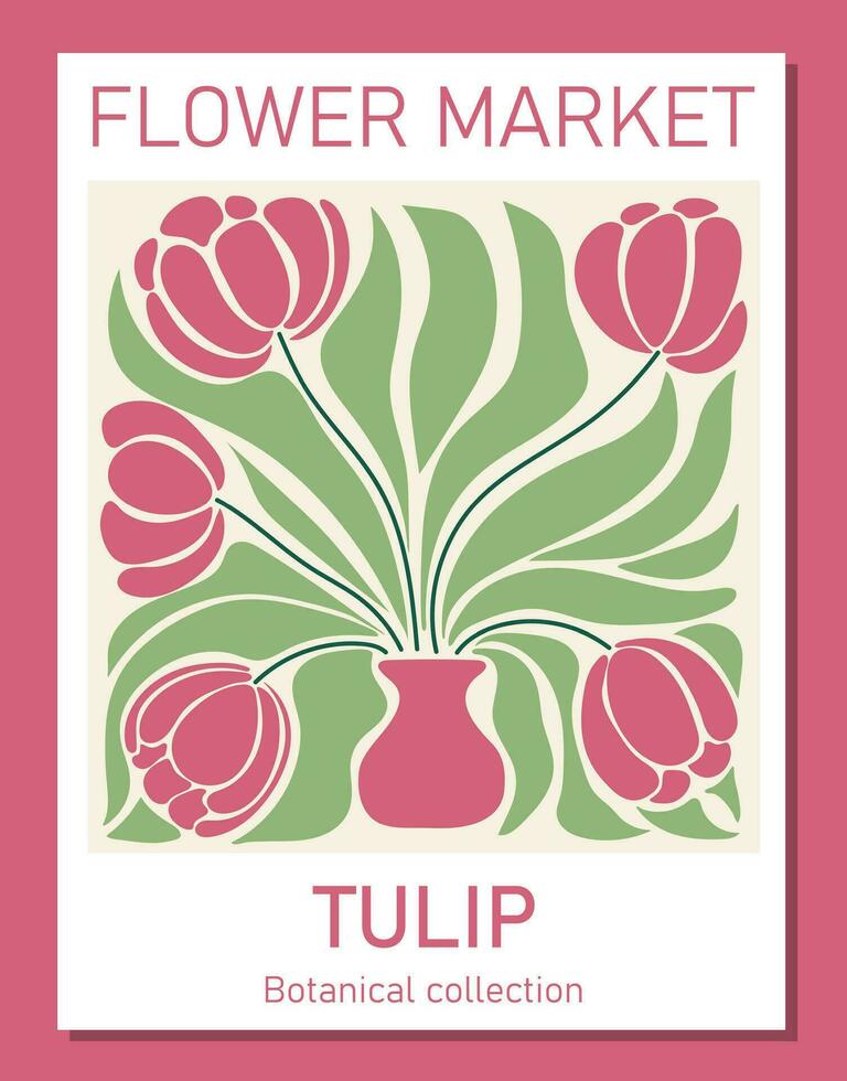 modisch botanisch Mauer Kunst von Tulpen. Blume Markt Poster Konzept Vorlage perfekt zum Postkarten, Mauer Kunst, Banner vektor