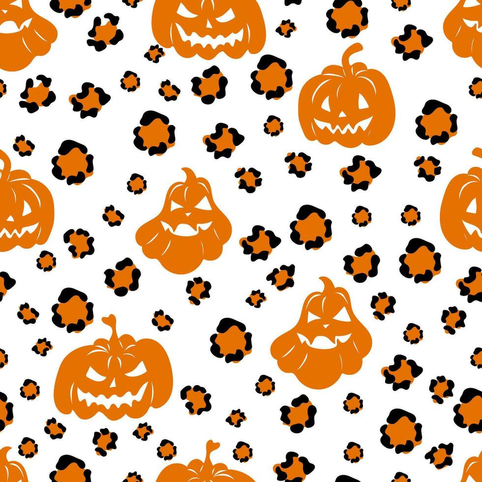 Halloween nahtlos Muster mit unheimlich Kürbisse auf Leopard drucken. elegant gespenstisch Urlaub Textur perfekt zum Geschenk Verpackung, Zuhause Dekor und Textilien vektor