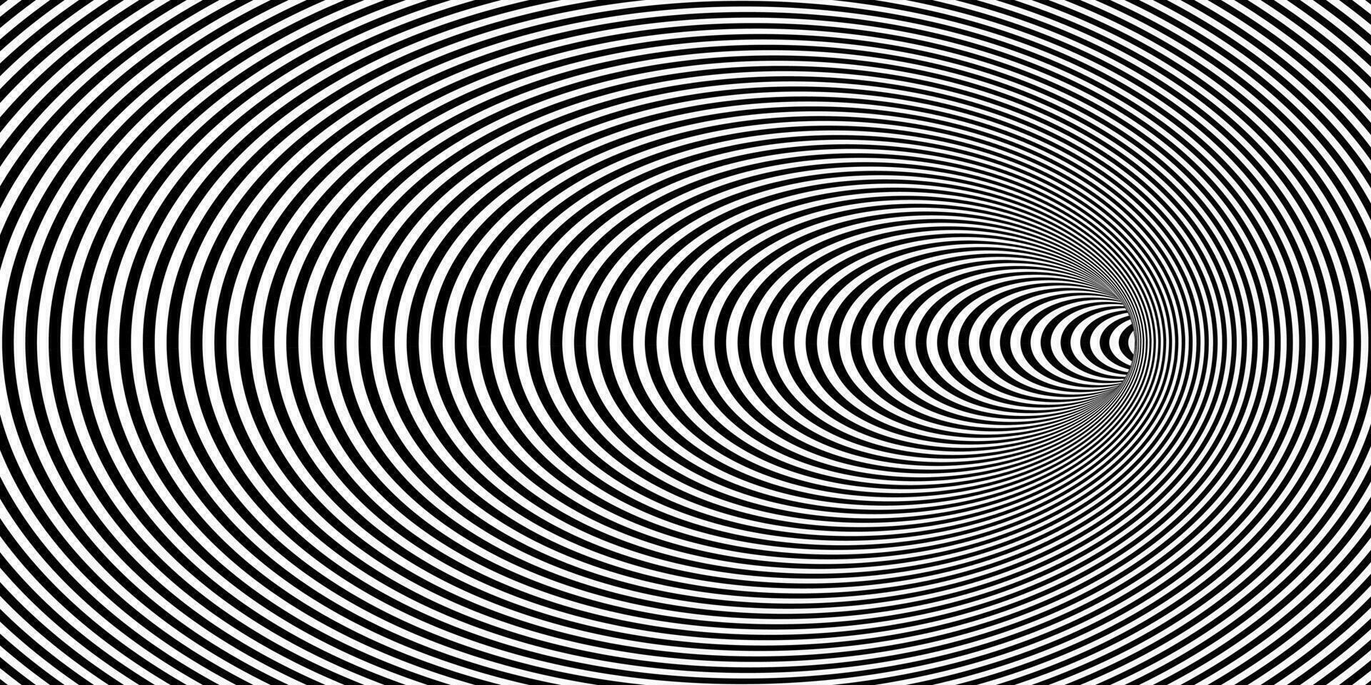 geometrisch abstrakt hypnotisch Wurmloch Tunnel. optisch Illusion Hintergrund. schwarz und Weiß Muster, kugelförmig Volumen vektor