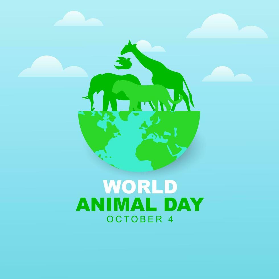 värld djur- dag är berömd varje år på oktober 4. värld djur- dag hälsning kort design. vektor illustration