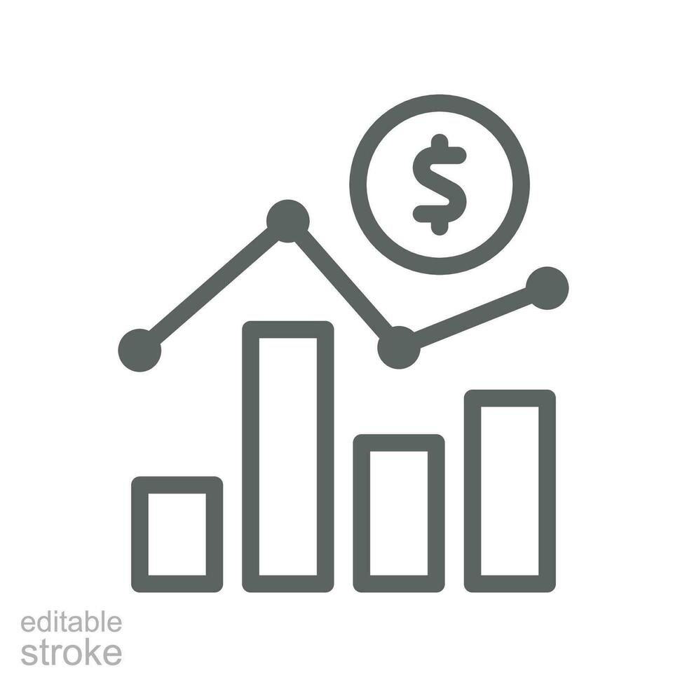 monetär linje ikon. upp och ner finansiell företag bar analyser. ekonomisk fond. Bank, ekonomi, valuta, och handel. försäljning prognostisering vektor illustration design på vit bakgrund eps 10