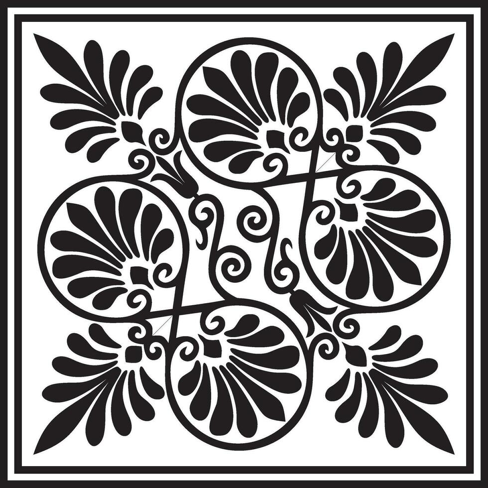 Vektor schwarz einfarbig Platz Ornament von uralt Griechenland. klassisch Fliese Muster von das römisch Reich