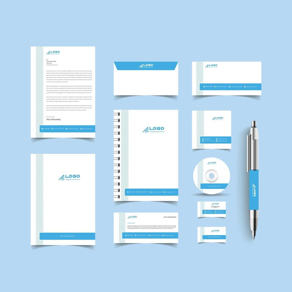 blå företagsidentitetsuppsättning. brevpapper mall design kit. branding mall redigerbart varumärkesidentitetspaket vektor