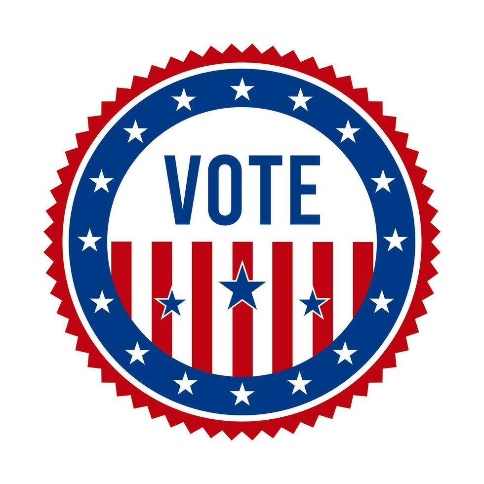 Präsidentschaftswahl Wahl Abstimmung Abzeichen - - vereinigt Zustände von Amerika. USA patriotisch Sterne und Streifen. amerikanisch demokratisch republikanisch Unterstützung Stift, Emblem, Briefmarke oder Taste. vektor